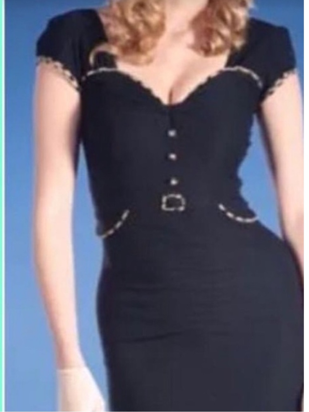 Stop Staring Vintage retro pinup Navy Midi Dress w: Cream Contrast Trim stretch